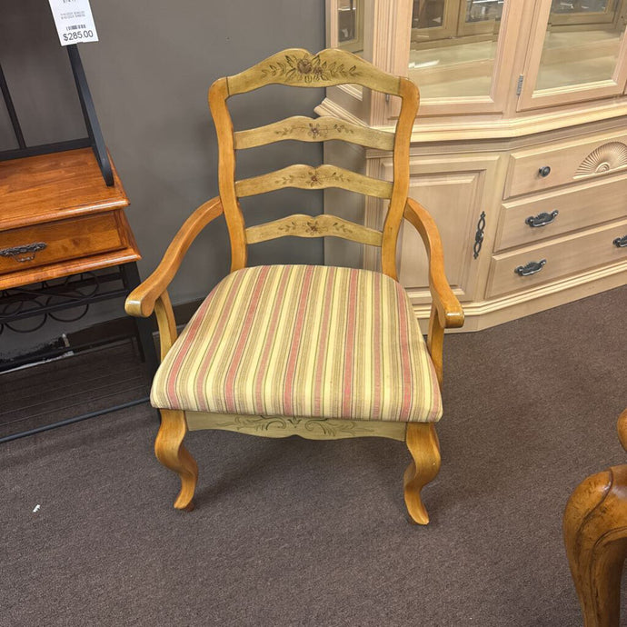 Ladder Back Arm Chair w/ Stripped Cushion