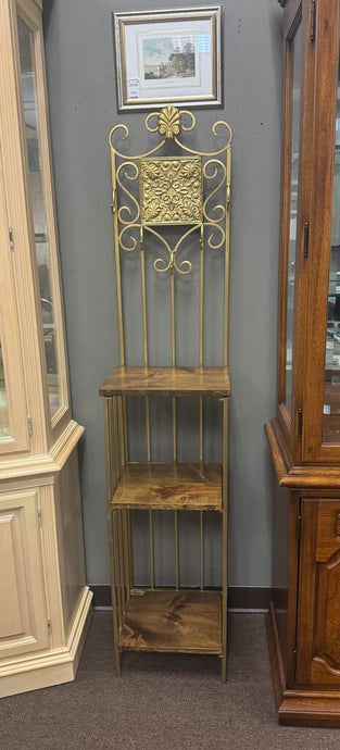 Gold Folding Shelf w/ Wooden Shelves