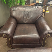 Load image into Gallery viewer, Brown Leather Arm Chair w/ Ottoman