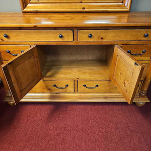Pine Wood 8 Drawer Dresser w/2 Doors and Mirror