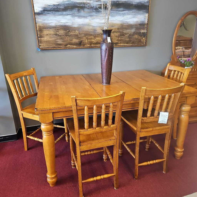 Tall Dining Table w/Fold Out Leaf & 4 Chairs