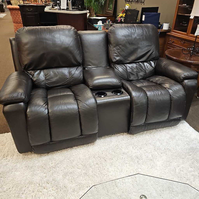 Brown Leather Reclining Love Seat