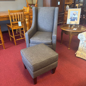 Grey Wing Back Chair w/ Ottoman