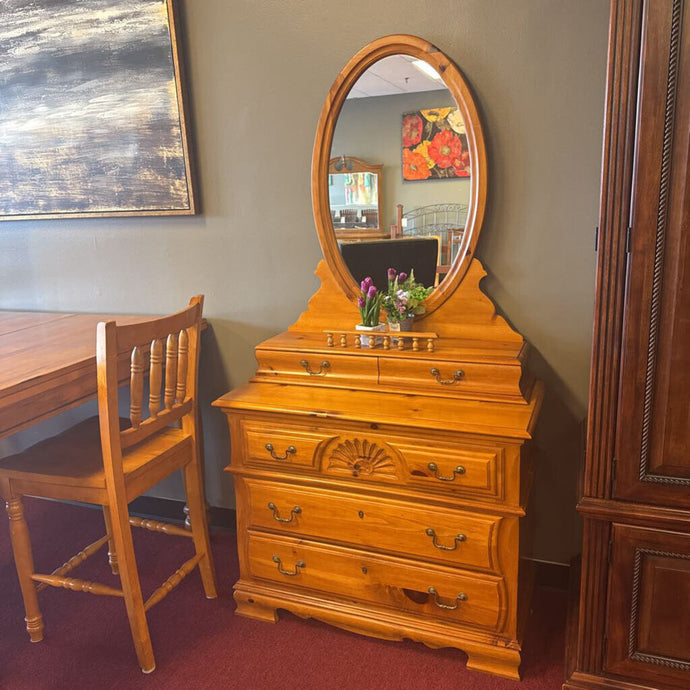 Wood 7 Drawer Dresser w/ 2 Doors and Mirror