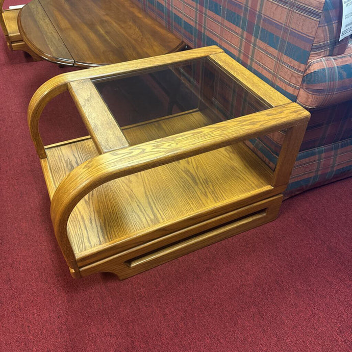 Oak Wood End Table w/ Glass Insert