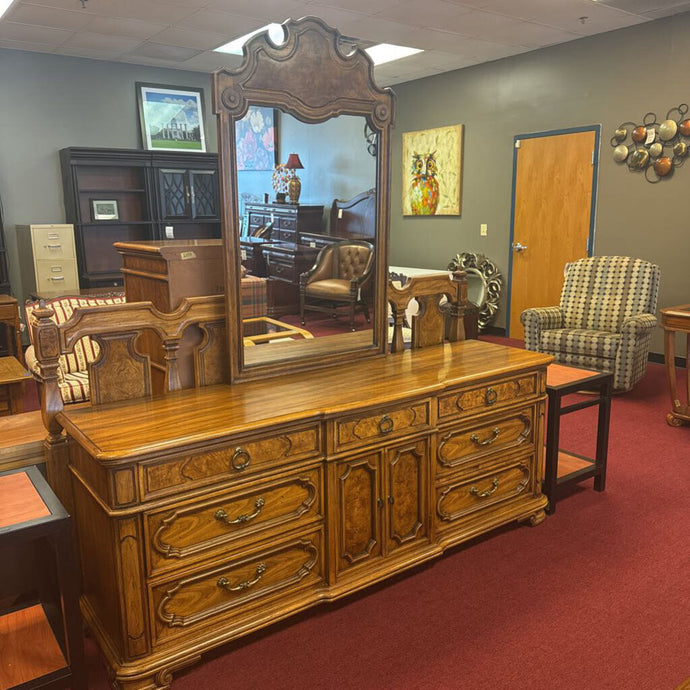 Pine Wood Dresser w/ Mirror and 3 Drawers