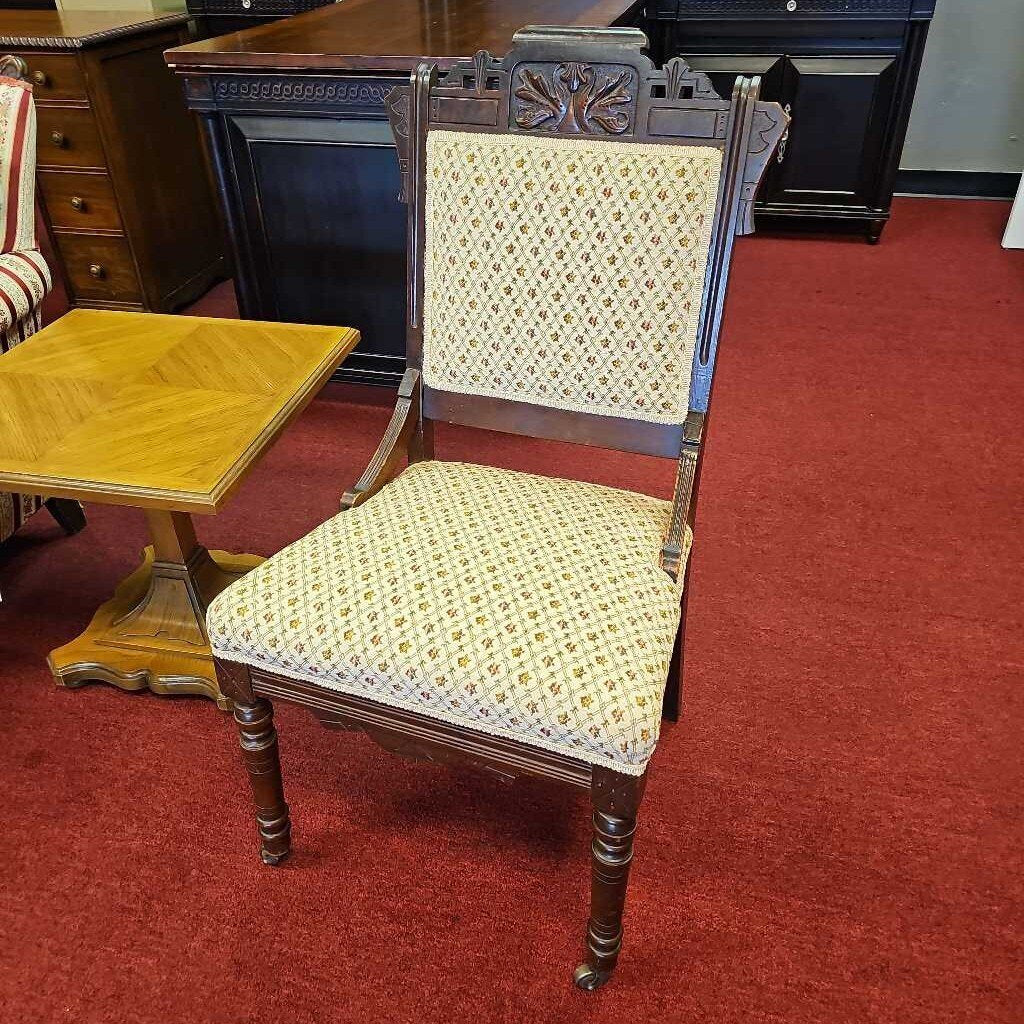Vintage Upholstered Wood Side Chair