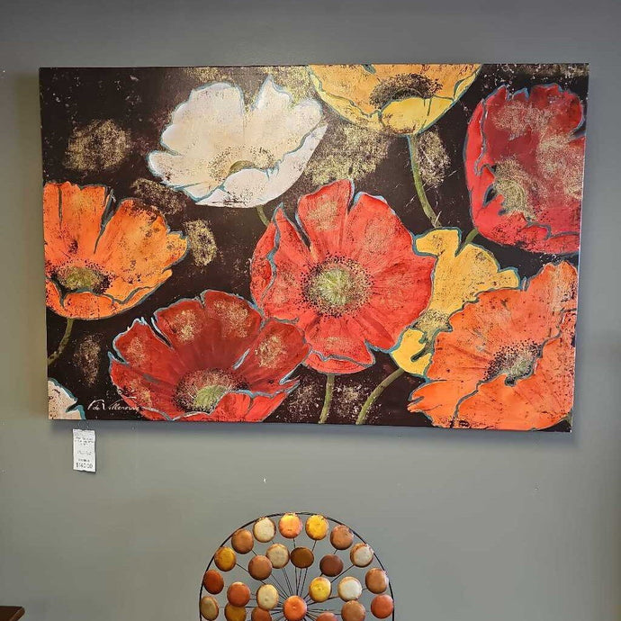 Red Floral Art on Canvas