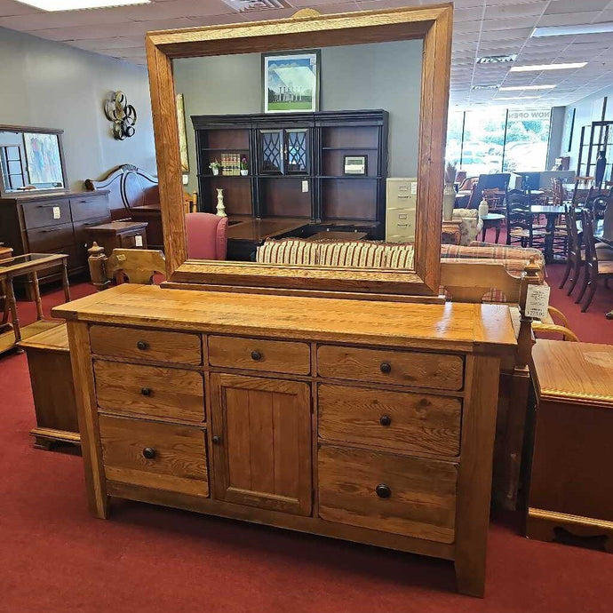 7 Drawers/1 Door Oak Wood Dresser w/Mirror