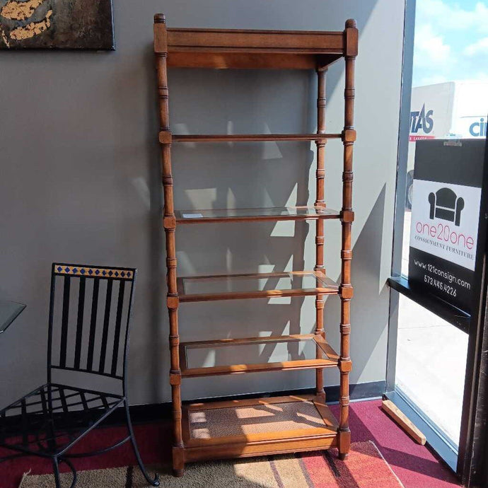 Wood Shelving Unit w/5 Glass Insert Shelves