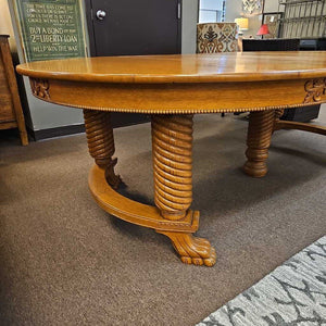 Antique 54" Round Oak Table w/6 Leaves