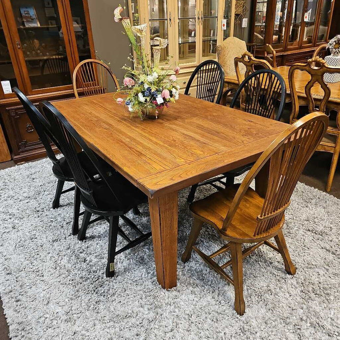Wood Dining Table x 2 leaves, 6 chairs