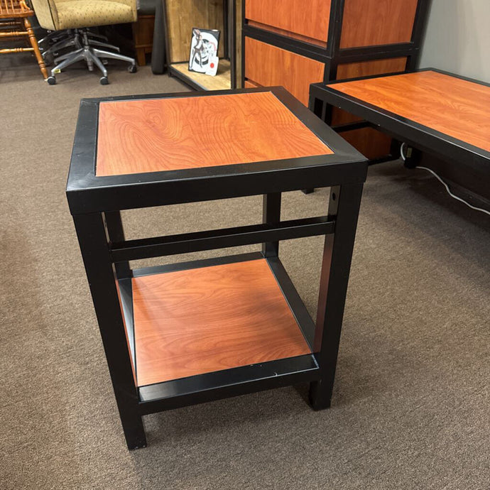 Black Metal Frame End Table w/Wood Tone Top