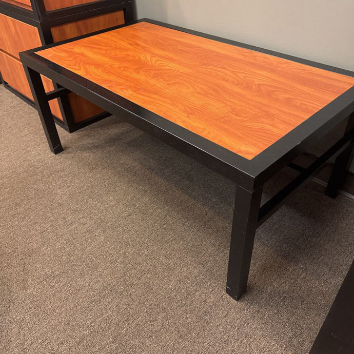 Black Metal Frame Coffee Table w/Wood Tone Top