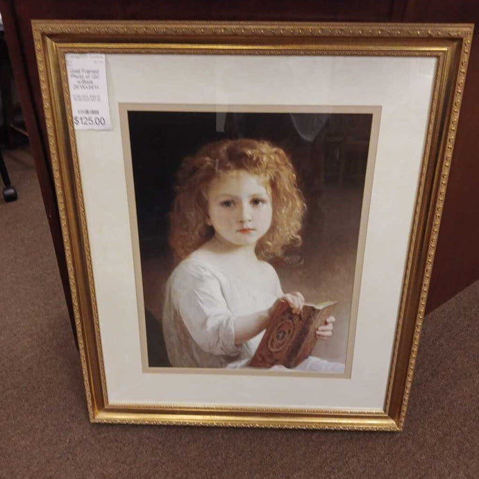 Gold Framed Photo of Girl w/Book