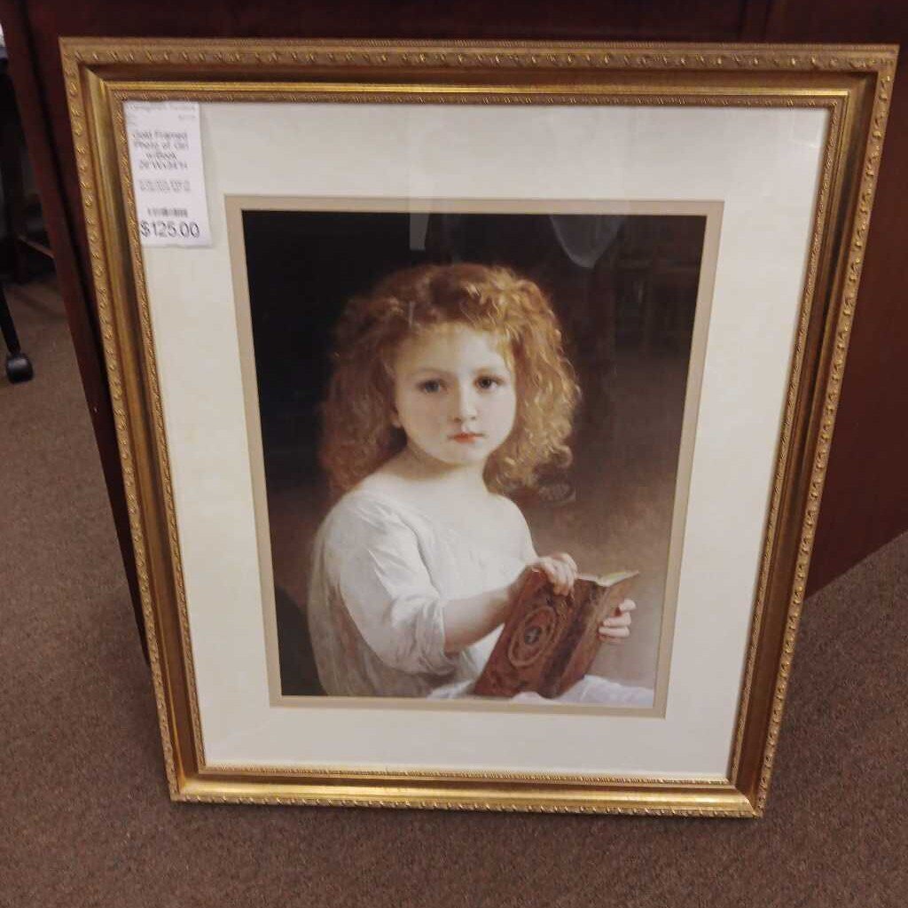 Gold Framed Photo of Girl w/Book