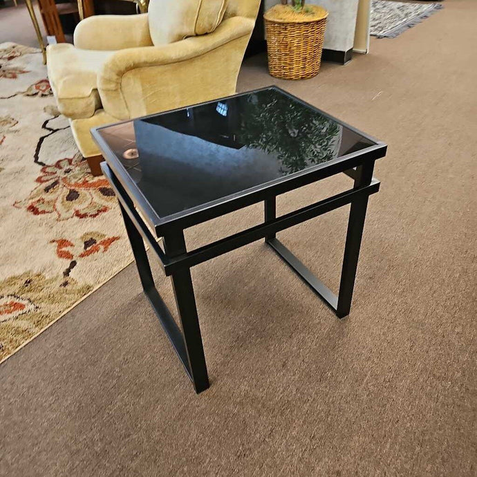 Side Table Metal Base Black Glass Top