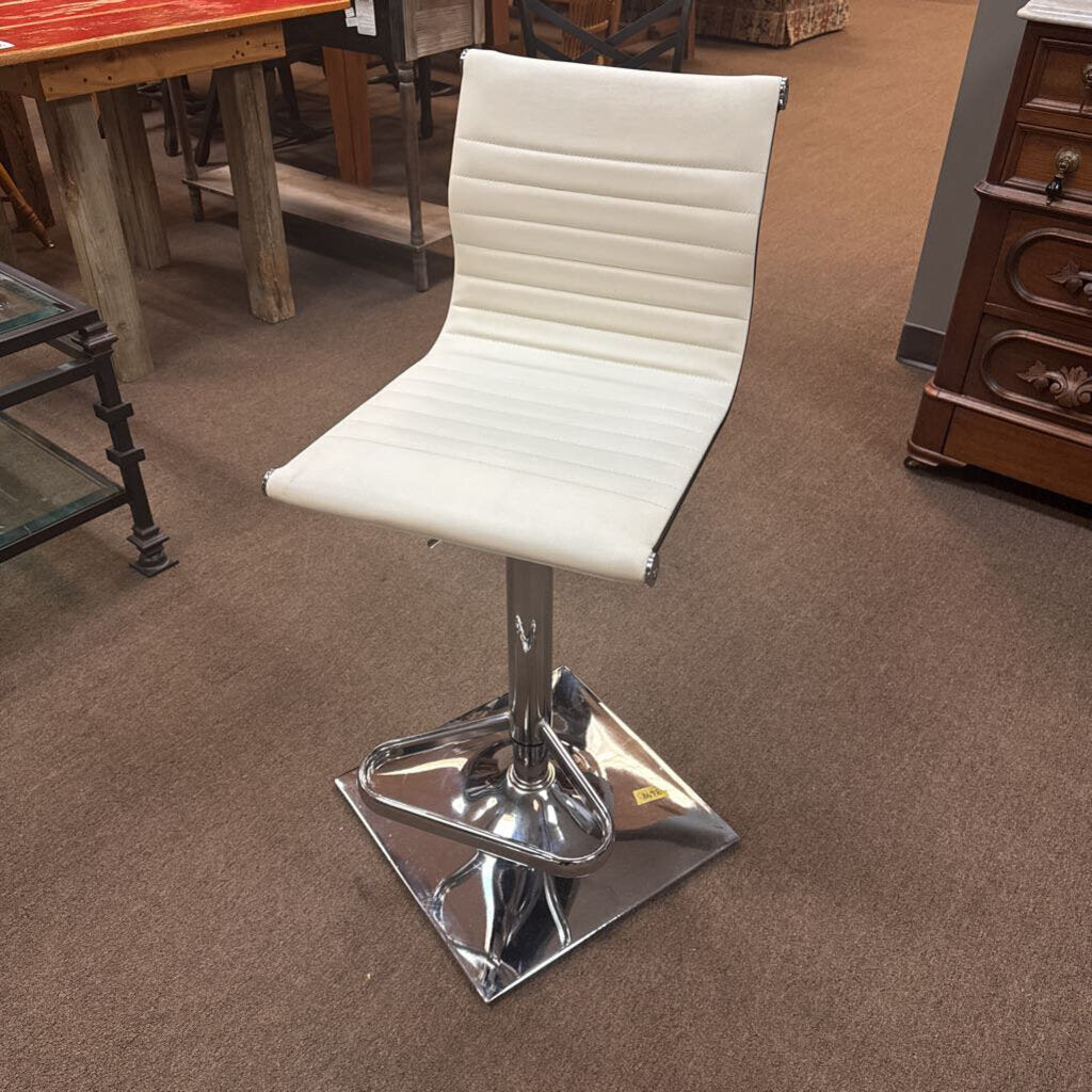 White Barstool with Silver Base
