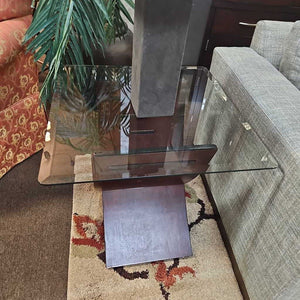 "X" Wood/Glass End Table