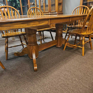Oak Dining Table 2/Leaves w/6 Chairs