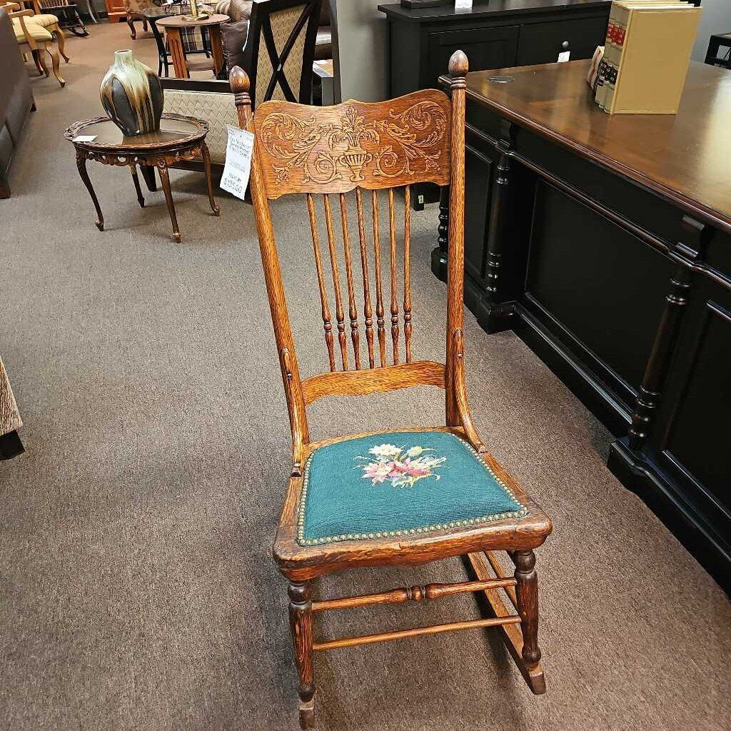 Oak Needlepoint Sewing Rocker
