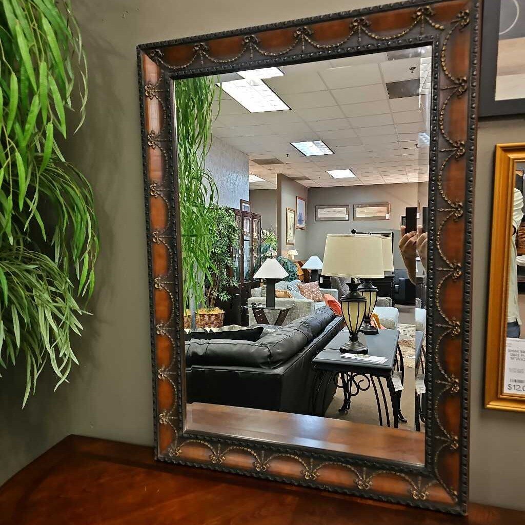 Beveled Mirror in Brown/Gold Frame