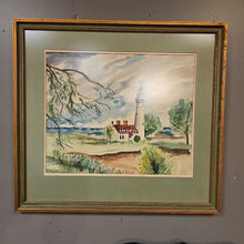 Load image into Gallery viewer, Lighthouse Watercolor in Green Frame