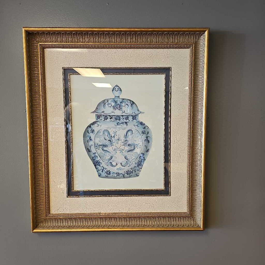 Large Framed Print of Blue & White Ginger Jar