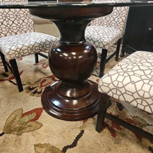 Load image into Gallery viewer, Glass Top Pedestal Table w/4 Brown/White Chairs