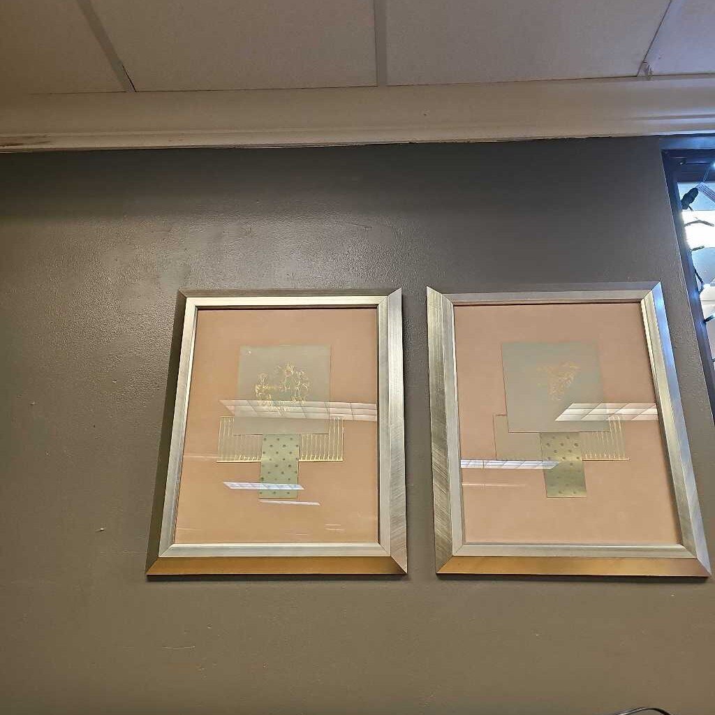 Pair of Gold Abstract Square Framed Art