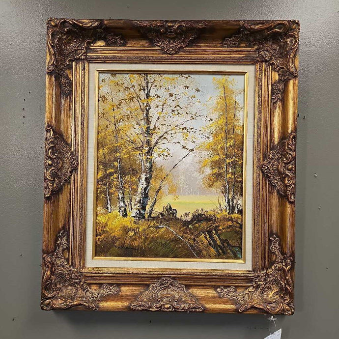 Gold Framed Canvas Art of Tree Scenery