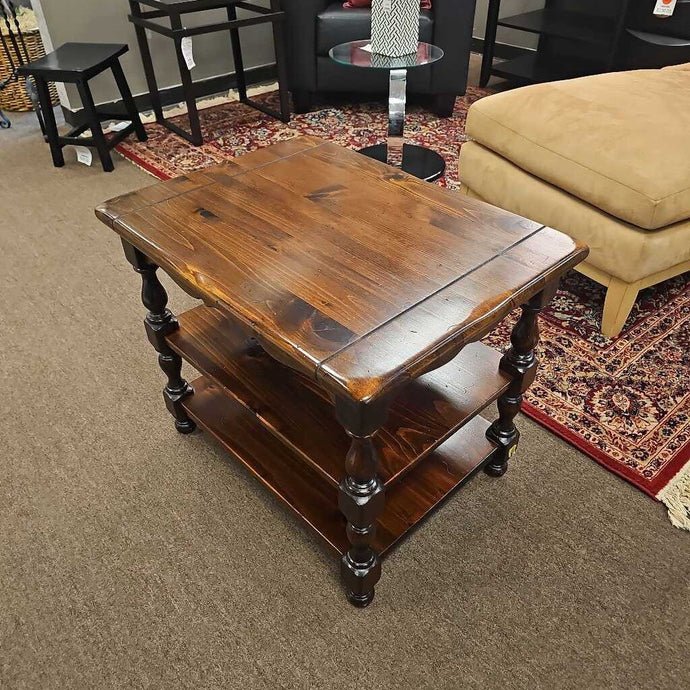 Dark Brown Ethan Allen Side Table w/2 Shelves