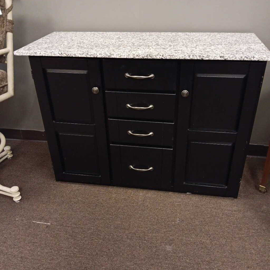 Black Marble Top Island Cabinet 2 Door/4 Drawer