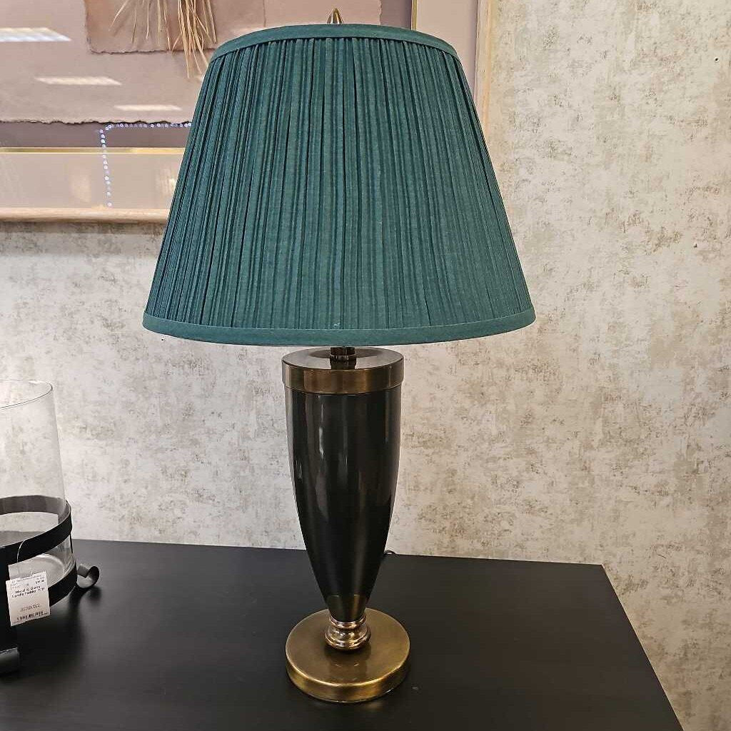 Brown & Gold Table Lamp w/Green Shade