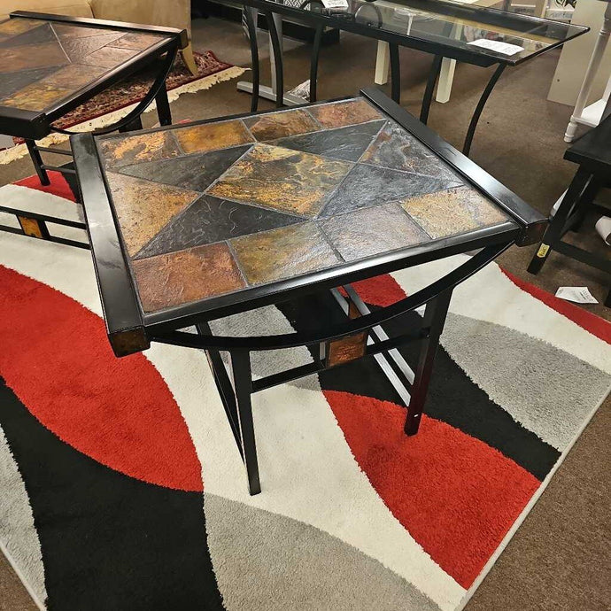 Black Metal & Tile End Table