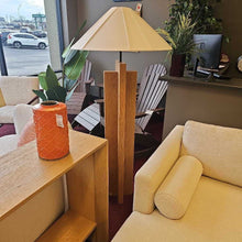 Load image into Gallery viewer, Crate &amp; Barrel Solid Oak Cross Base Lamp