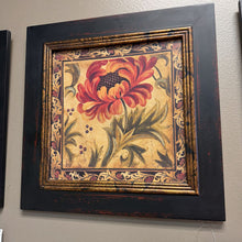 Load image into Gallery viewer, Red Floral Pictures in Dark Brown Frame