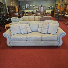 Load image into Gallery viewer, Tan Suede Sleeper Sofa w/ Pillows