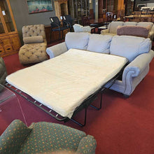 Load image into Gallery viewer, Tan Suede Sleeper Sofa w/ Pillows