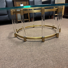 Load image into Gallery viewer, Mitchell Gold Glass Top Coffee Table w/Brass &amp; Acrylic Base