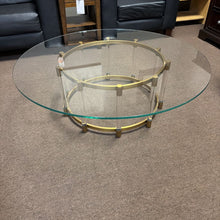 Load image into Gallery viewer, Mitchell Gold Glass Top Coffee Table w/Brass &amp; Acrylic Base