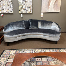 Load image into Gallery viewer, Mitchell Gold &amp; Bob Williams Curved Iridescent Slate Sofa w/ 2 Pillows