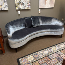 Load image into Gallery viewer, Mitchell Gold &amp; Bob Williams Curved Iridescent Slate Sofa w/ 2 Pillows