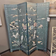 Load image into Gallery viewer, Four Panel Teal Wood Floral Screen