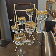 Load image into Gallery viewer, MCM Culver Stem Wine Glasses w/ Caddy