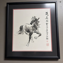 Load image into Gallery viewer, Black Framed Horse w/ Chinese Writing