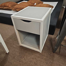 Load image into Gallery viewer, Grey Faux Linen One Drawer Nightstand on White Frame
