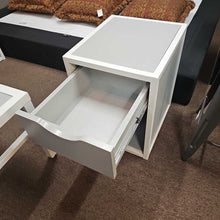 Load image into Gallery viewer, Grey Faux Linen One Drawer Nightstand on White Frame