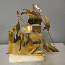 Load image into Gallery viewer, Brass &amp; Onyx Sail Ship Decor