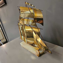 Load image into Gallery viewer, Brass &amp; Onyx Sail Ship Decor